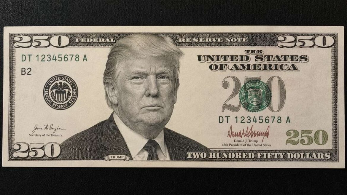 Así podría ser el billete de 250 dólares con el rostro de Donald Trump.